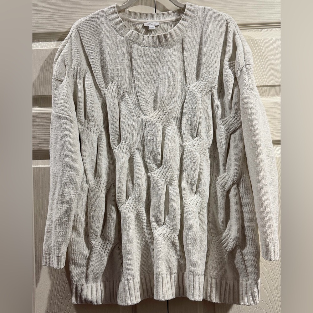 J. Jill Chenille White Drop Shoulder Wide Boxy Cropped Cable Knit Sweater Size L